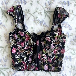 Dream Angels Cap Sleeve Corset Bustier Top Bralette Floral Embroidered